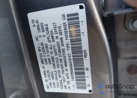 2006 Honda Accord 2.4 Ex from USA, damaged, VIN 1HGCM56846A016167